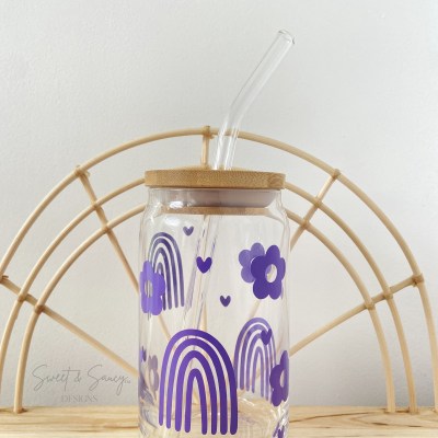 Lilac Rainbows, Daisies Hearts Can Glass Cup