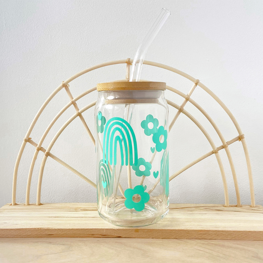 Daisy Aesthetic Cups, Iced Coffee Cup, Cute Glass Cup with Lid & Straw  Orange
