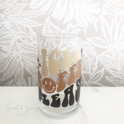 Retro Iced Coffee Please Can Glass Cup