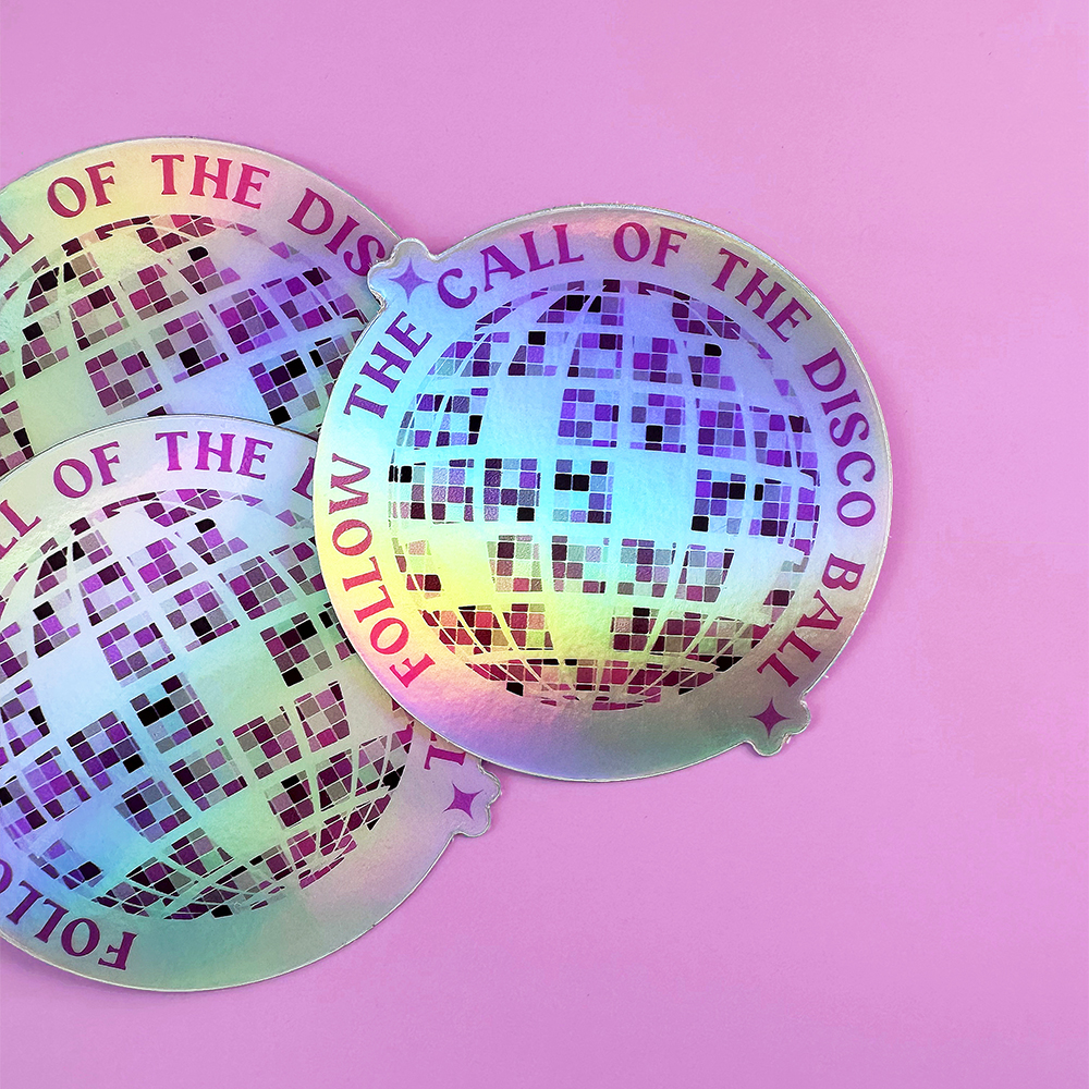 Holographic Disco Ball Sticker Waterproof Vinyl Decals Decor Water Bottle  Laptop Rainbow Pink Iridescent 70s Dancing Mirrorball Swiftie 